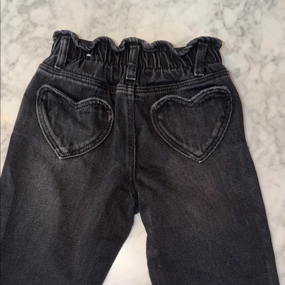 Zara Charcoal Denim Pants with Heart Pockets 3Y